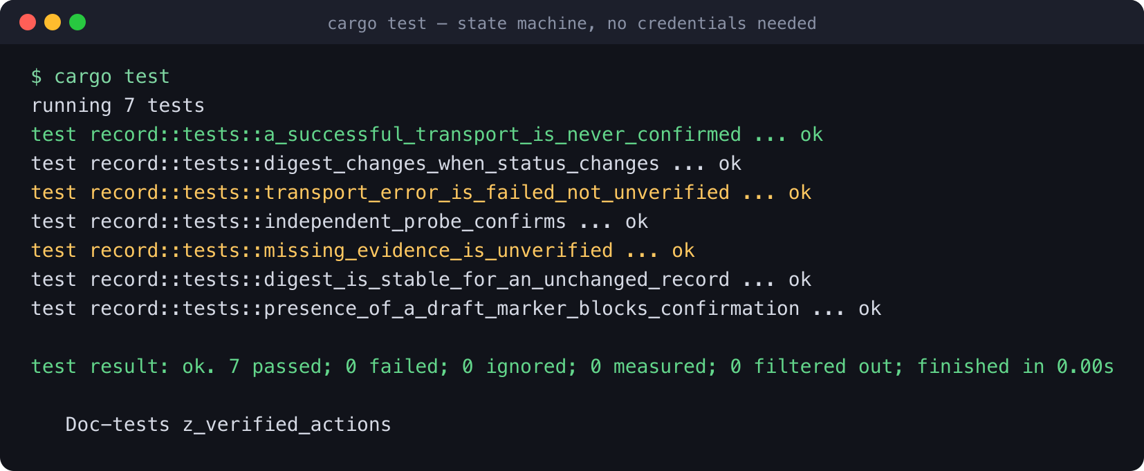 cargo test: 7 passed, 0 failed.